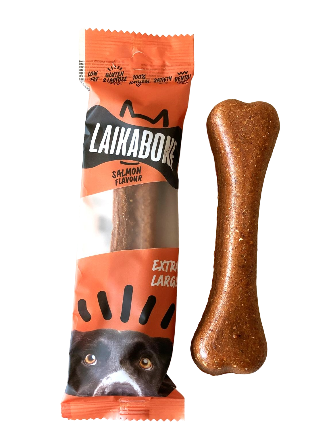 LAIKA BONE Cheese & Salmon box featuring natural, lactose-free cheese chews for dogs, rich in protein and calcium.