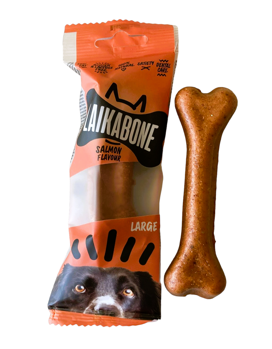 LAIKA BONE Cheese & Salmon box featuring natural, lactose-free cheese chews for dogs, rich in protein and calcium.