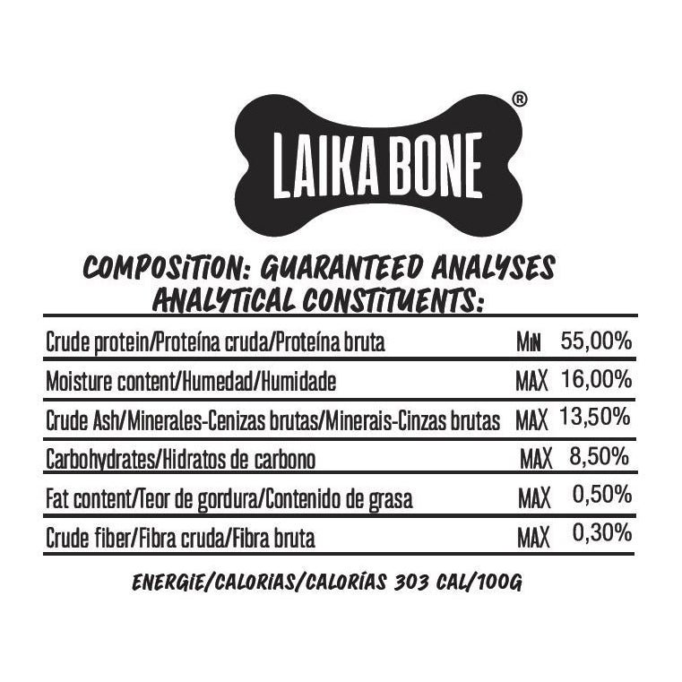 LAIKA BONE Cheese & Salmon box featuring natural, lactose-free cheese chews for dogs, rich in protein and calcium.
