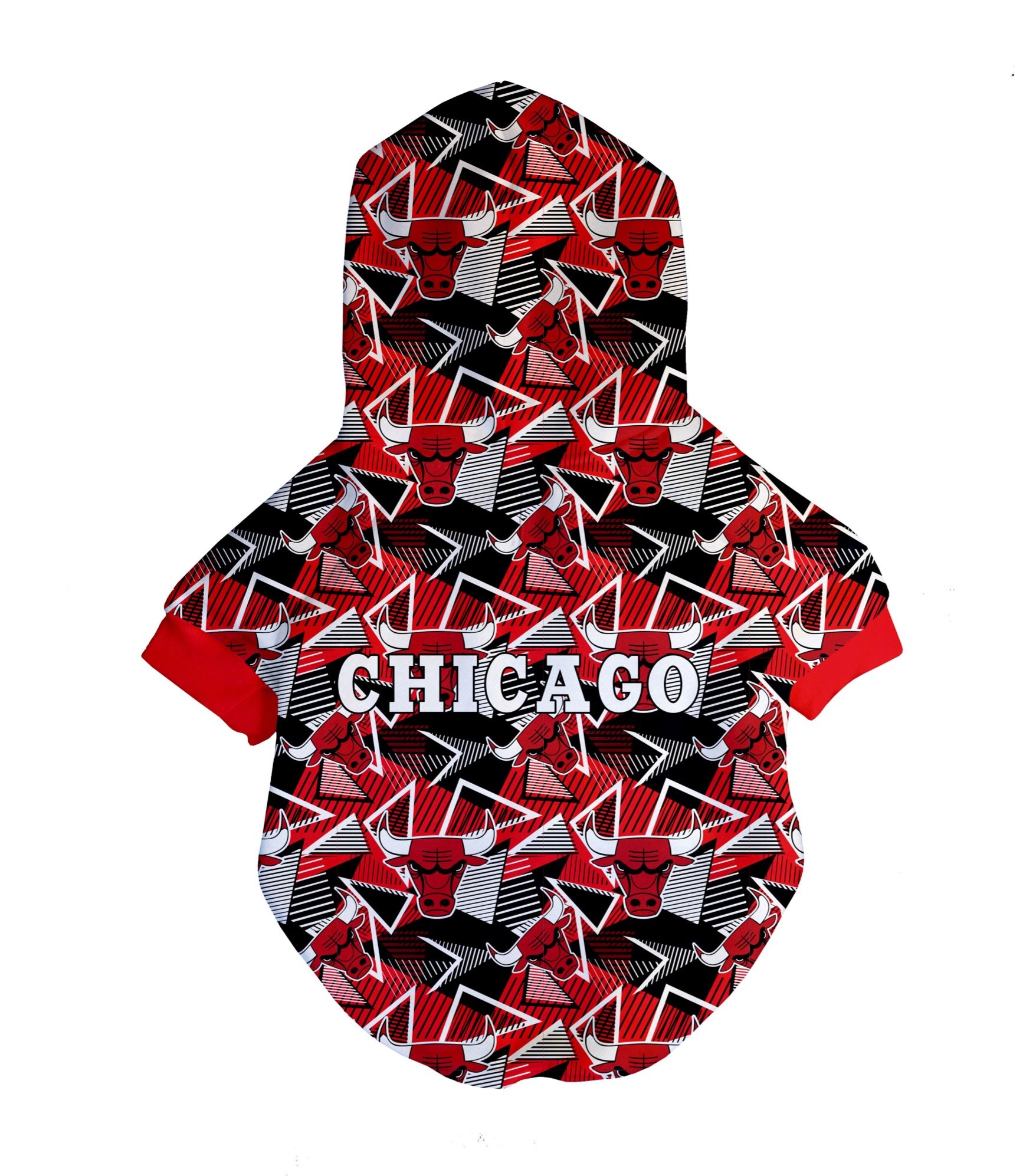 A stylish Chicago Bulls Hardwood Hoodie for dogs, featuring the team's logo and vibrant colors, perfect for NBA fans.