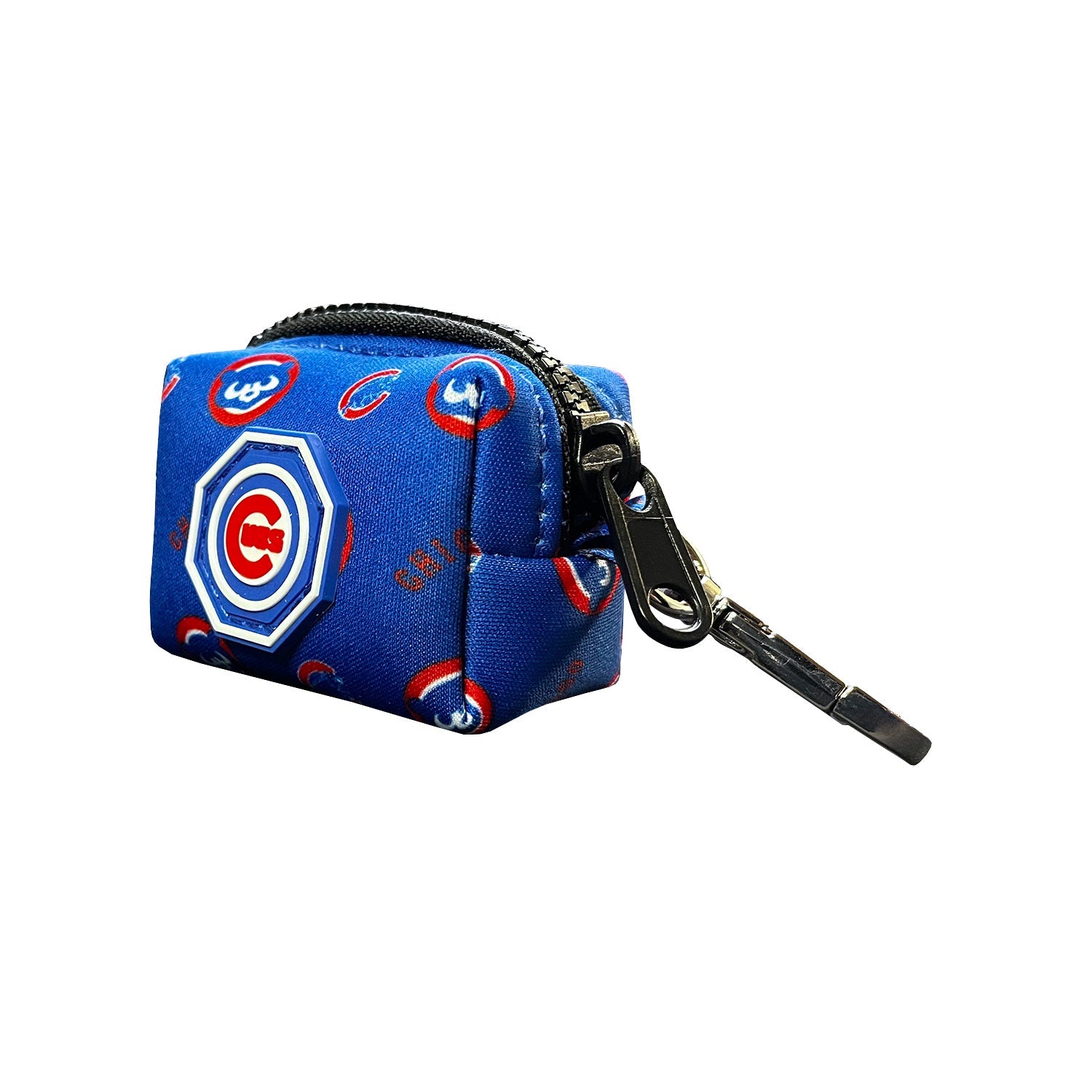Chicago Cubs x Fresh Pawz Waste Bag Holder featuring team colors and logo, designed for pet owners.