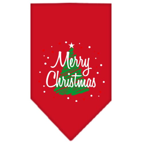 A festive Christmas dog bandana featuring a screen-printed 'Scribble Merry Christmas' design, available in various colors and sizes.