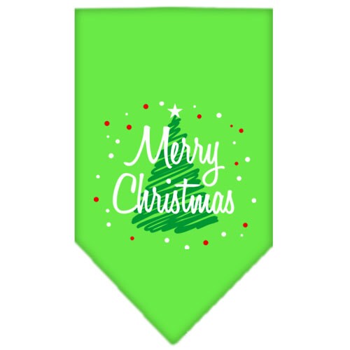 A festive Christmas dog bandana featuring a screen-printed 'Scribble Merry Christmas' design, available in various colors and sizes.