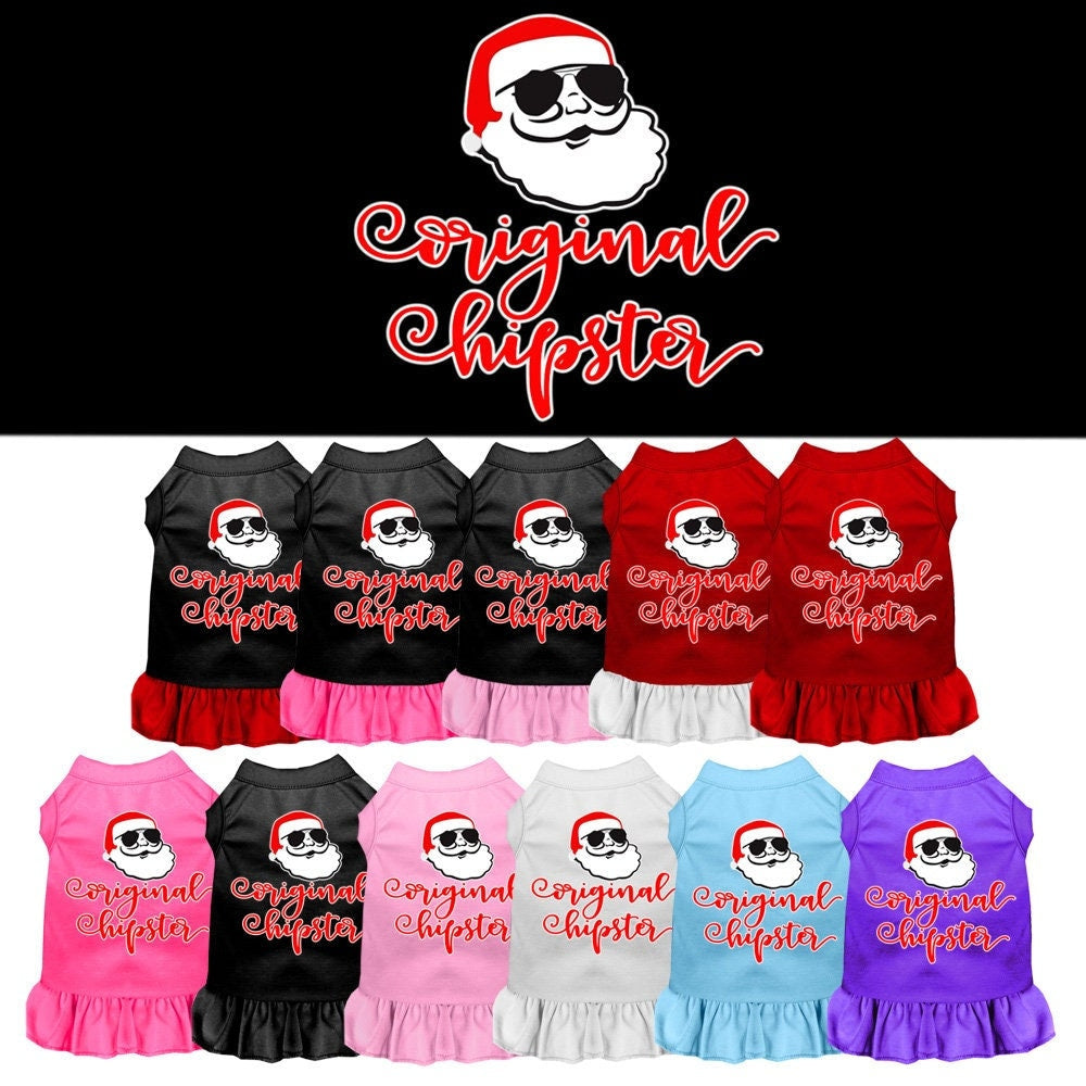 A festive Christmas Dog Dress featuring a unique screen-printed design, suitable for both dogs and cats, made from soft and durable fabric.