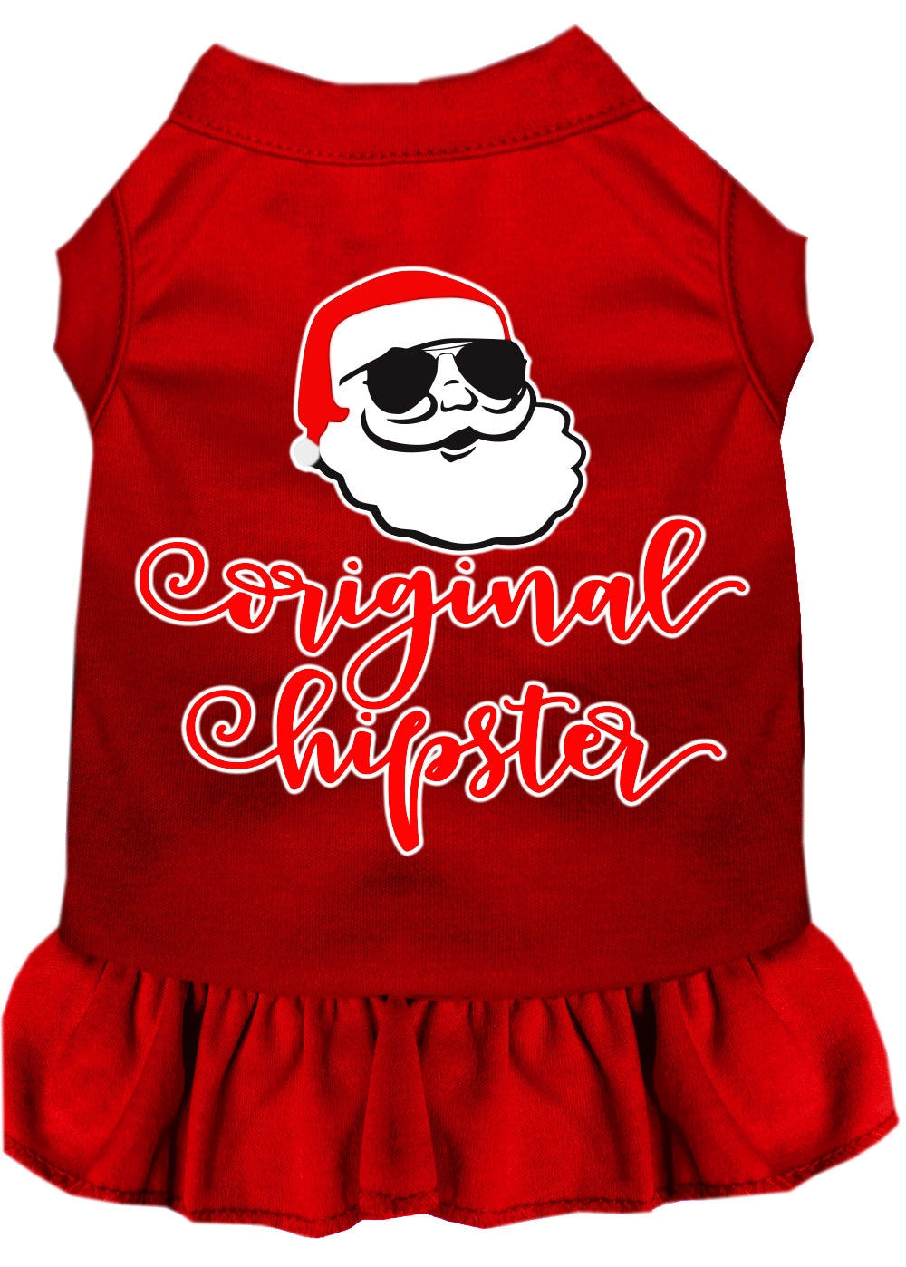 A festive Christmas Dog Dress featuring a unique screen-printed design, suitable for both dogs and cats, made from soft and durable fabric.