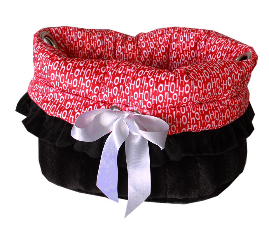 Christmas-themed reversible pet bed for dogs and cats, featuring luxury fabrics and a cozy design, perfect for small pets.