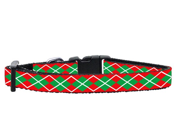 A festive Christmas Argyle nylon pet collar and leash set, showcasing vibrant colors and a stylish design, perfect for holiday celebrations.