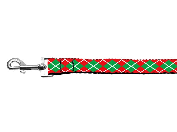 A festive Christmas Argyle nylon pet collar and leash set, showcasing vibrant colors and a stylish design, perfect for holiday celebrations.