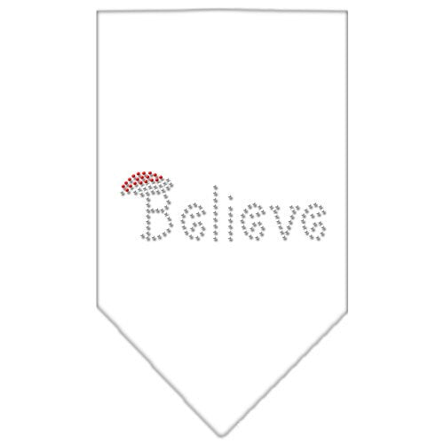 Christmas pet bandana with rhinestone 'Believe' design, perfect for festive occasions.