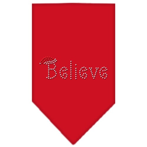 Christmas pet bandana with rhinestone 'Believe' design, perfect for festive occasions.