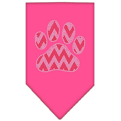 Christmas Pet and Dog Bandana with Candy Cane Chevron Paw design, featuring rhinestones for added sparkle, available in small and large sizes.