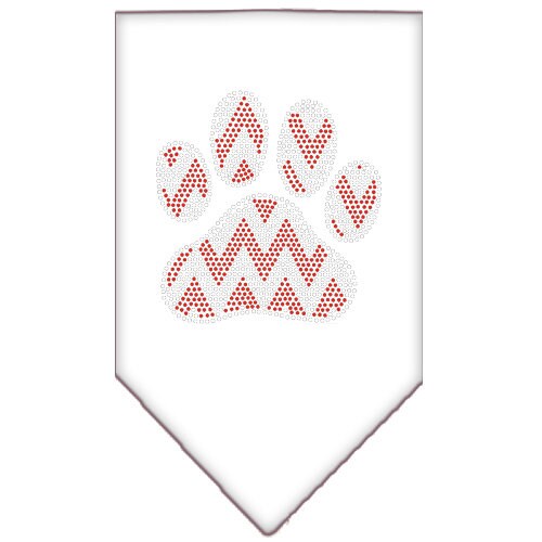 Christmas Pet and Dog Bandana with Candy Cane Chevron Paw design, featuring rhinestones for added sparkle, available in small and large sizes.