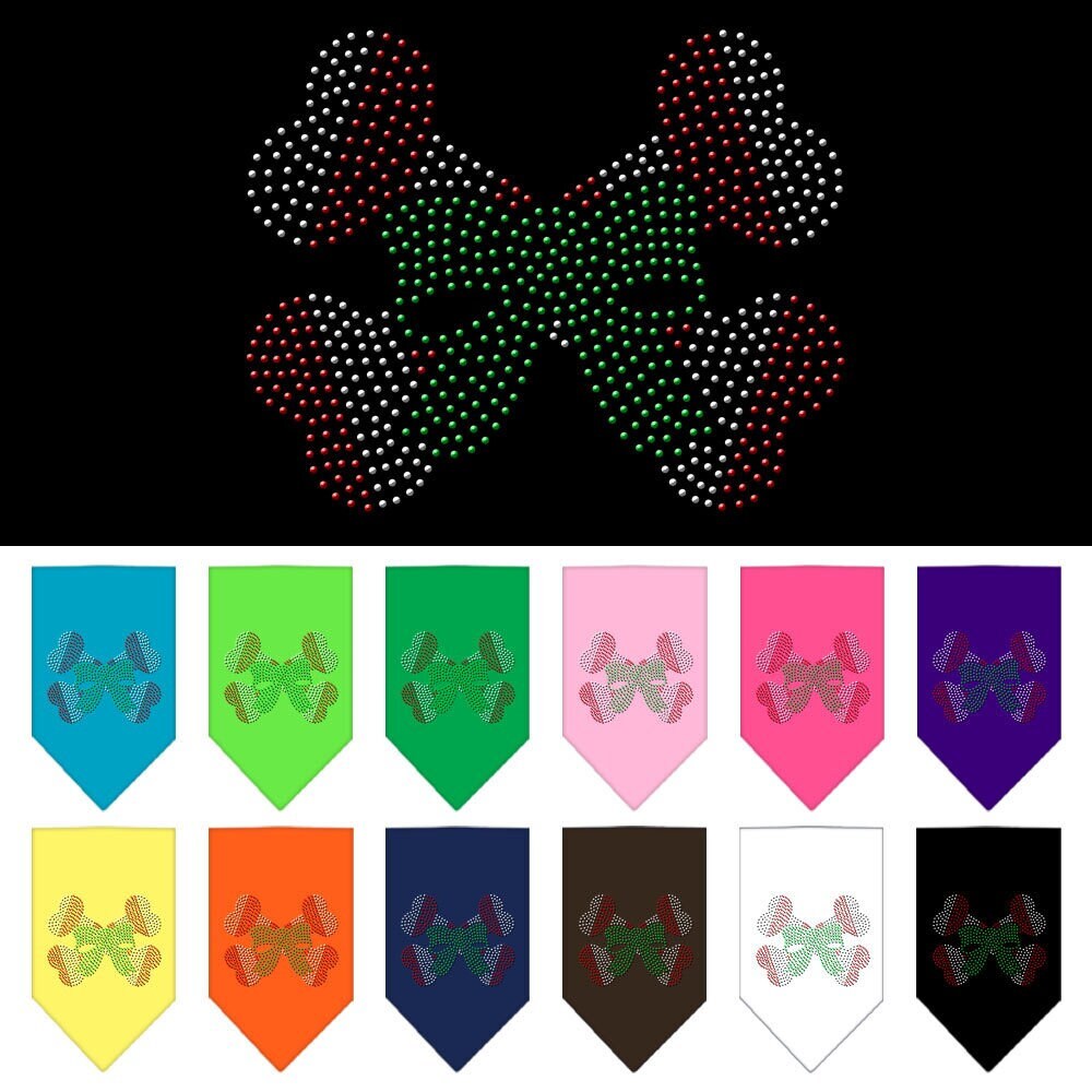 A festive Christmas pet bandana featuring rhinestone 'Candy Cane Crossbones' design, perfect for dogs during the holiday season.