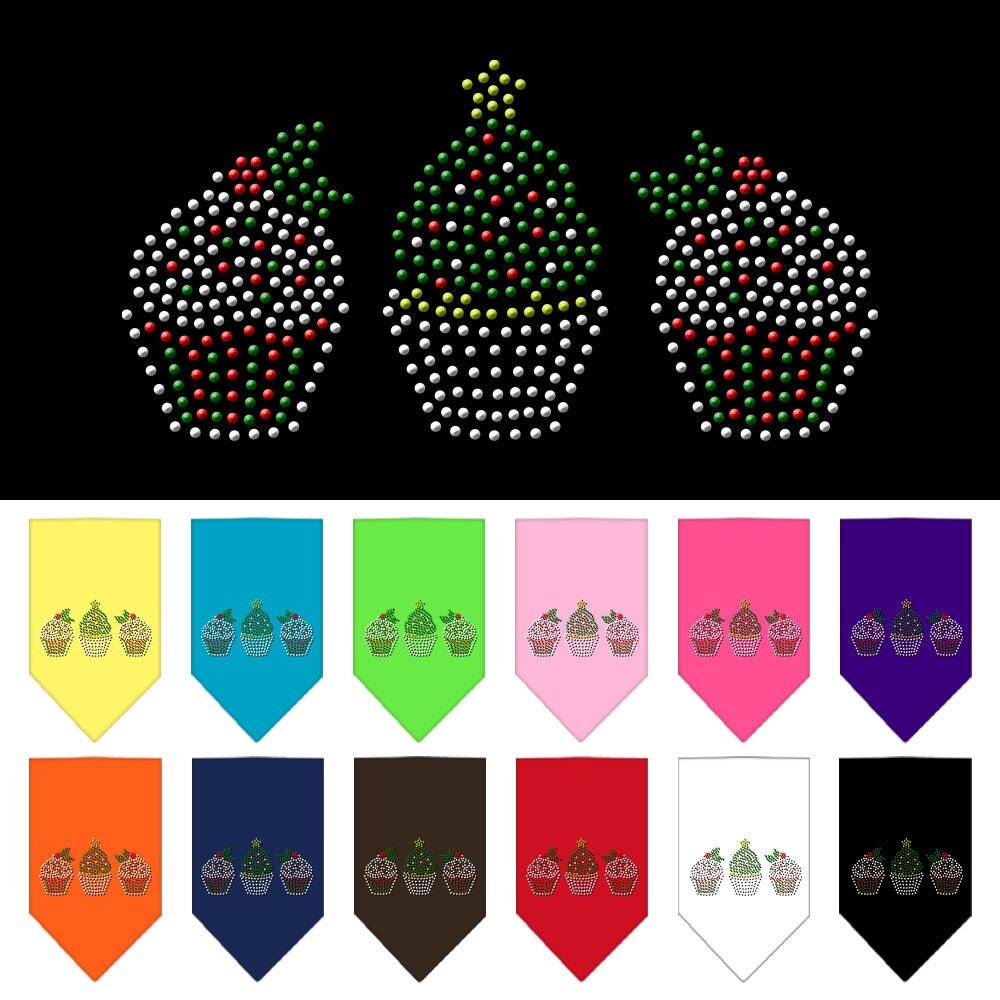 A festive Christmas pet bandana featuring a rhinestone cupcake design, perfect for holiday celebrations.