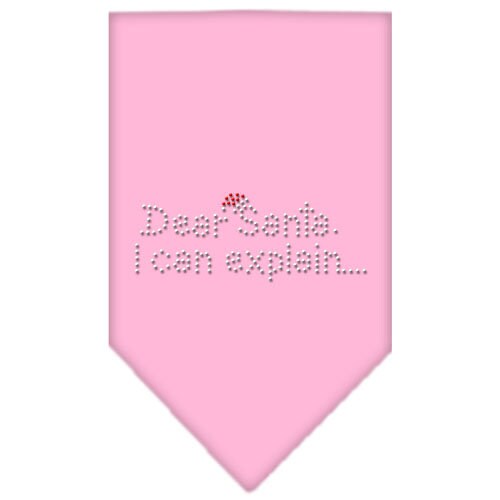 A festive Christmas pet bandana with rhinestones, featuring the phrase 'Dear Santa, I Can Explain', designed for dogs in a vibrant holiday theme.