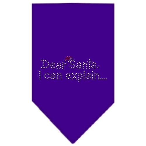 A festive Christmas pet bandana with rhinestones, featuring the phrase 'Dear Santa, I Can Explain', designed for dogs in a vibrant holiday theme.