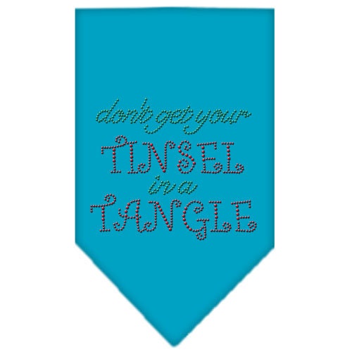 Christmas Pet and Dog Bandana with rhinestones featuring the phrase 'Don't Get Your Tinsel In A Tangle', designed for festive occasions.