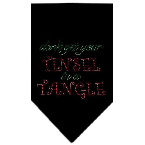 Christmas Pet and Dog Bandana with rhinestones featuring the phrase 'Don't Get Your Tinsel In A Tangle', designed for festive occasions.