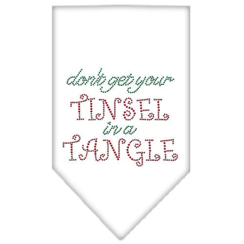 Christmas Pet and Dog Bandana with rhinestones featuring the phrase 'Don't Get Your Tinsel In A Tangle', designed for festive occasions.