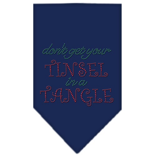 Christmas Pet and Dog Bandana with rhinestones featuring the phrase 'Don't Get Your Tinsel In A Tangle', designed for festive occasions.