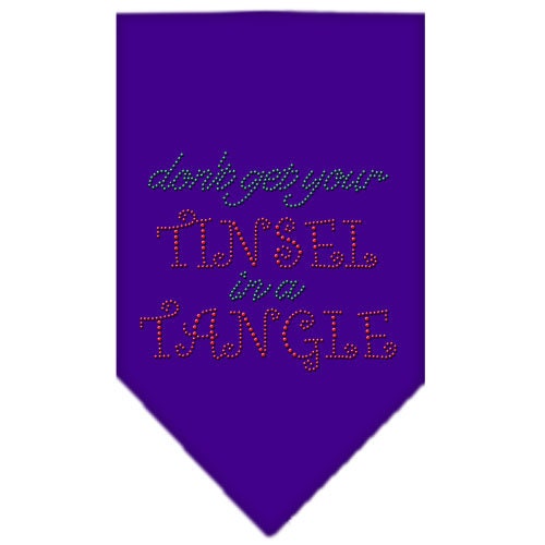 Christmas Pet and Dog Bandana with rhinestones featuring the phrase 'Don't Get Your Tinsel In A Tangle', designed for festive occasions.