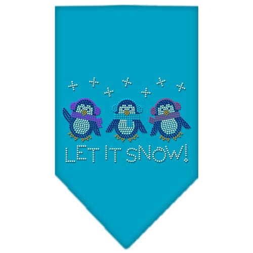 Christmas pet bandana featuring rhinestone 'Let It Snow Penguins' design, perfect for festive occasions.
