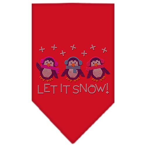 Christmas pet bandana featuring rhinestone 'Let It Snow Penguins' design, perfect for festive occasions.