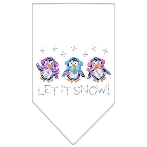 Christmas pet bandana featuring rhinestone 'Let It Snow Penguins' design, perfect for festive occasions.