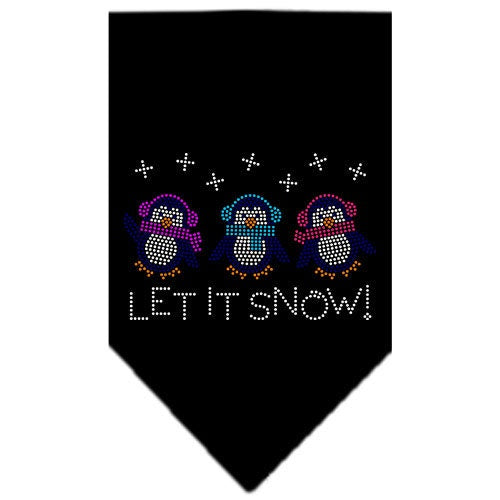 Christmas pet bandana featuring rhinestone 'Let It Snow Penguins' design, perfect for festive occasions.