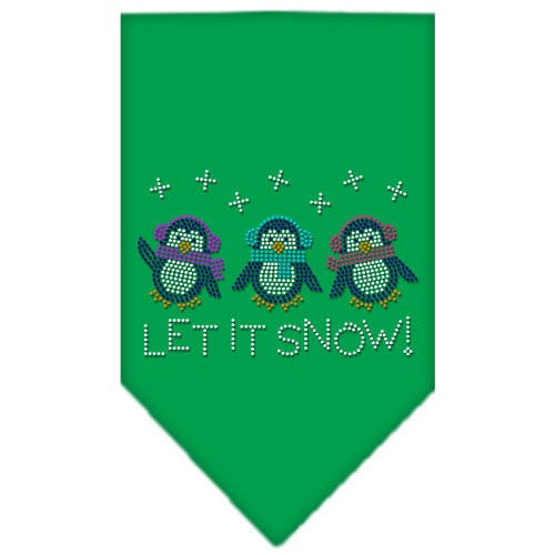 Christmas pet bandana featuring rhinestone 'Let It Snow Penguins' design, perfect for festive occasions.