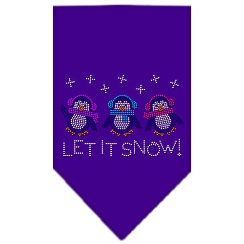 Christmas pet bandana featuring rhinestone 'Let It Snow Penguins' design, perfect for festive occasions.