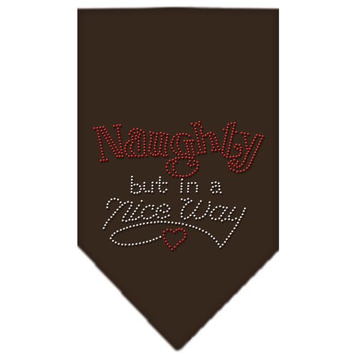A festive Christmas pet bandana featuring rhinestones and the phrase 'Naughty, But In A Nice Way', designed for dogs.
