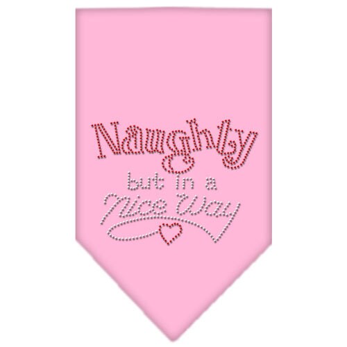 A festive Christmas pet bandana featuring rhinestones and the phrase 'Naughty, But In A Nice Way', designed for dogs.