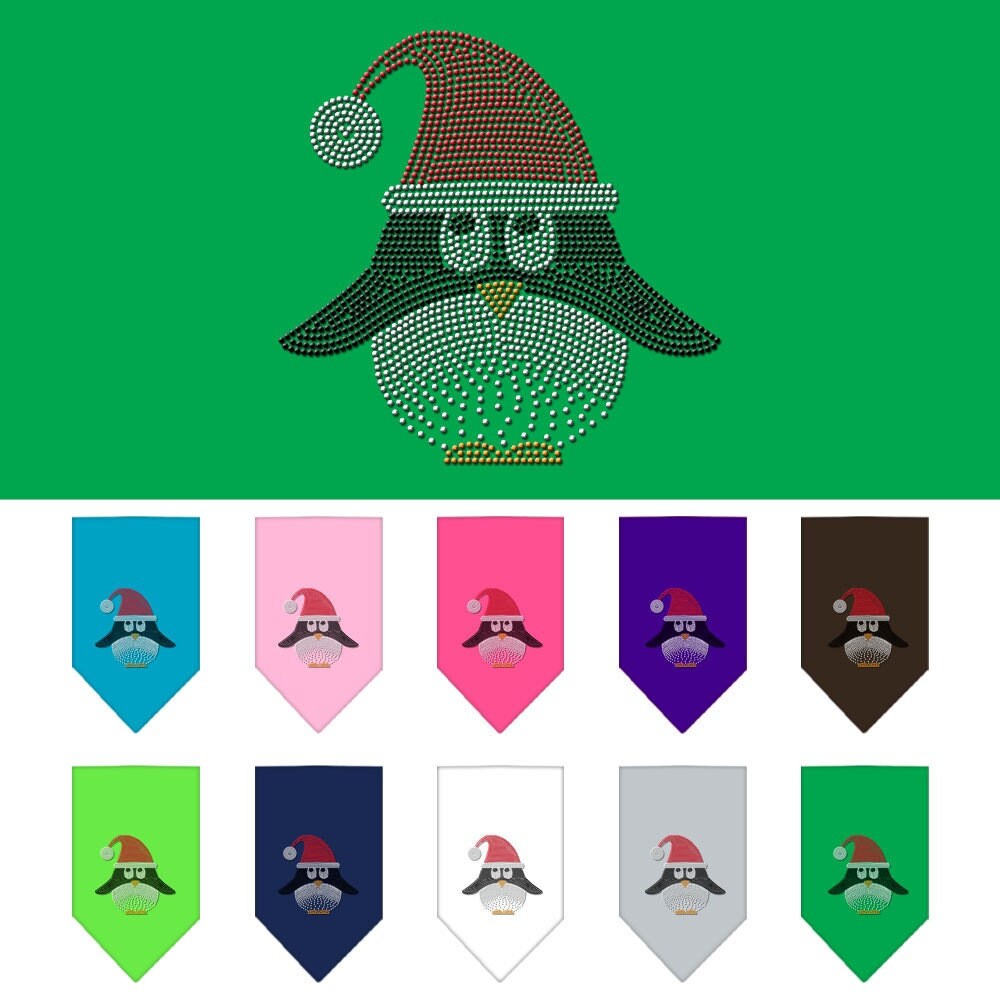 Christmas Pet and Dog Bandana featuring a rhinestone Santa Penguin design, perfect for festive occasions.