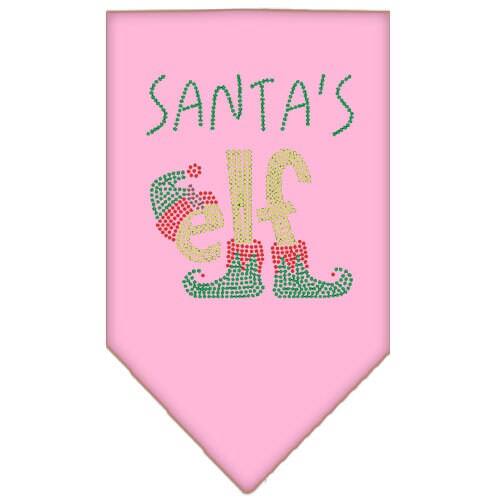 A festive Christmas pet bandana featuring rhinestones with the design 'Santa's Elf', perfect for holiday celebrations.