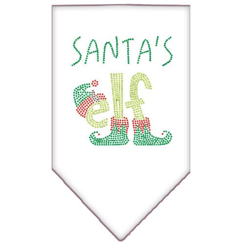 A festive Christmas pet bandana featuring rhinestones with the design 'Santa's Elf', perfect for holiday celebrations.