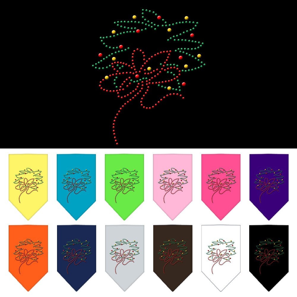A festive Christmas pet bandana featuring a rhinestone wreath design, perfect for dogs of all sizes.