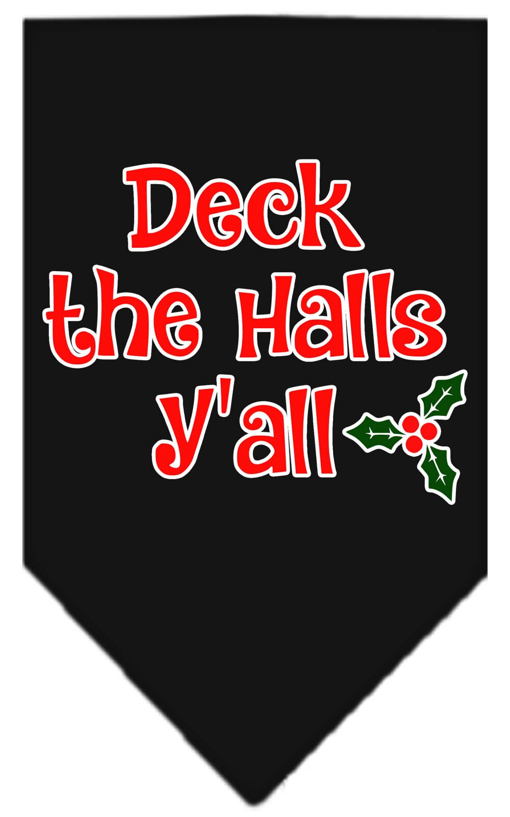 Christmas Pet and Dog Bandana with 'Deck The Halls Y'all' design, available in small and large sizes, perfect for festive occasions.