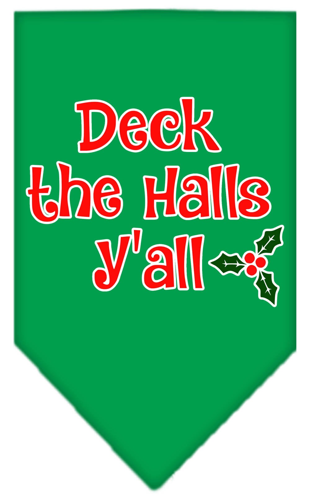 Christmas Pet and Dog Bandana with 'Deck The Halls Y'all' design, available in small and large sizes, perfect for festive occasions.