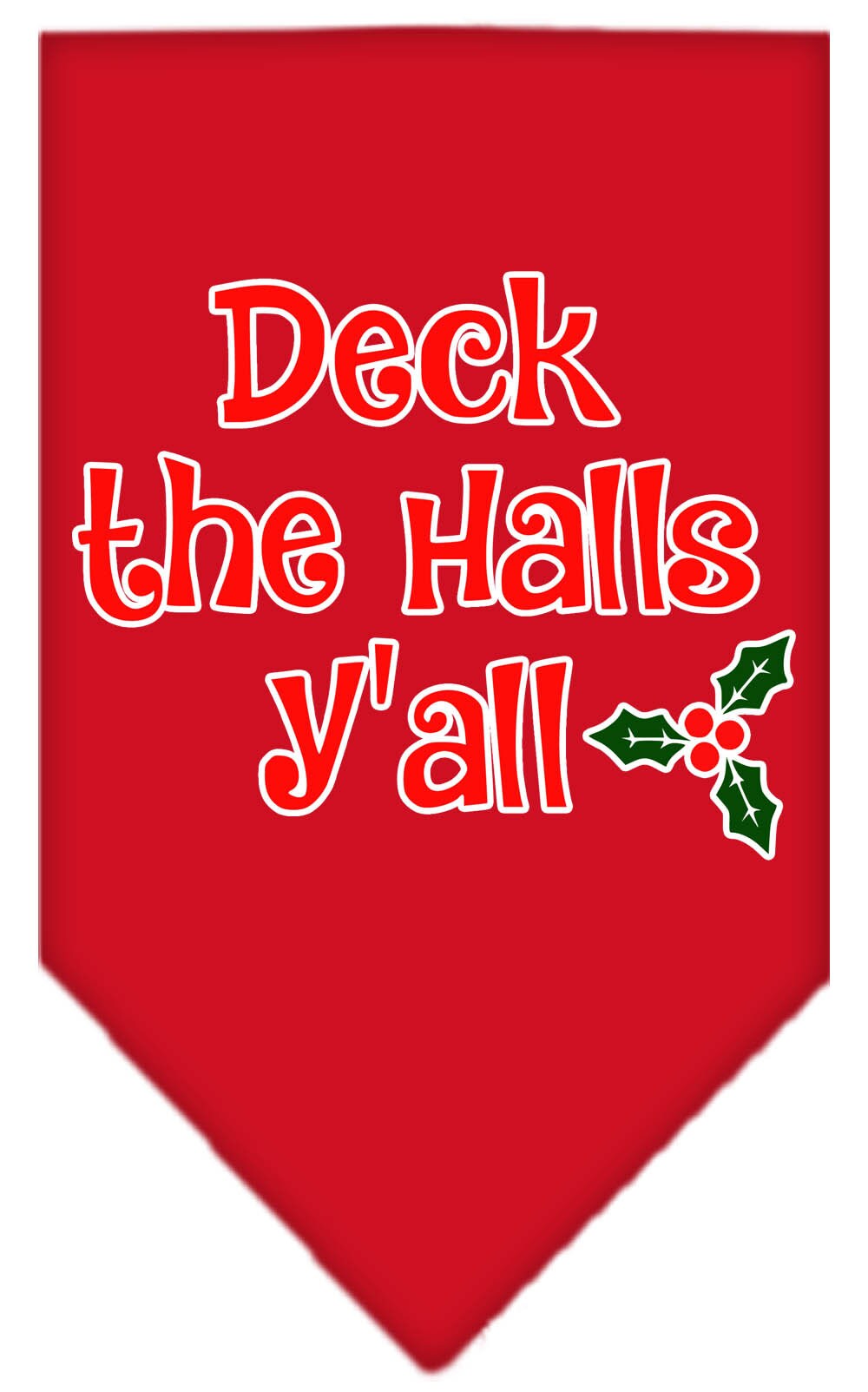 Christmas Pet and Dog Bandana with 'Deck The Halls Y'all' design, available in small and large sizes, perfect for festive occasions.