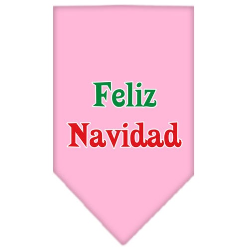 Christmas dog bandana with 'Feliz Navidad' screen printed design, available in small and large sizes, perfect for festive occasions.
