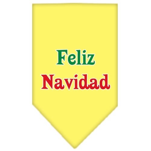 Christmas dog bandana with 'Feliz Navidad' screen printed design, available in small and large sizes, perfect for festive occasions.