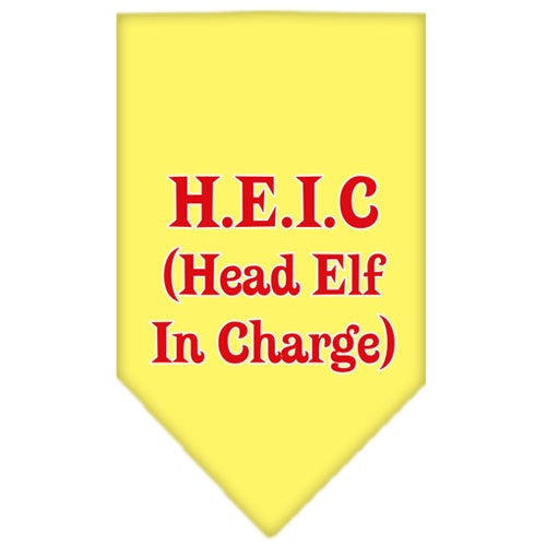 Christmas dog bandana with 'Head Elf In Charge' design, perfect for festive pets, available in small and large sizes.