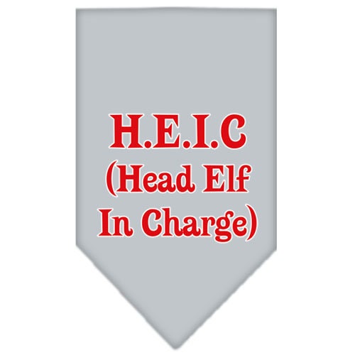 Christmas dog bandana with 'Head Elf In Charge' design, perfect for festive pets, available in small and large sizes.