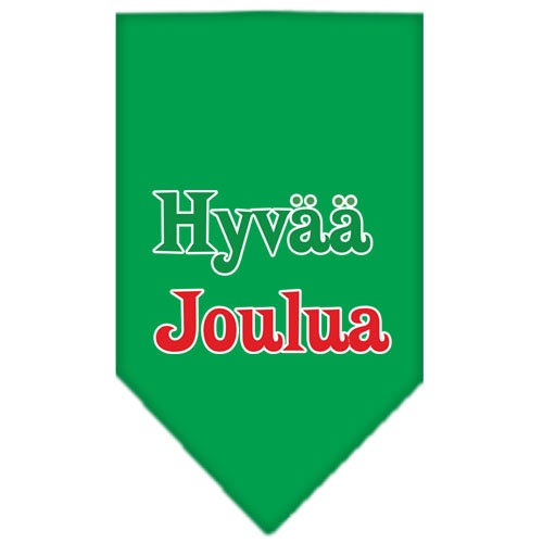 Christmas pet bandana featuring 'Hyvää Joulua' design, perfect for dogs of all sizes.
