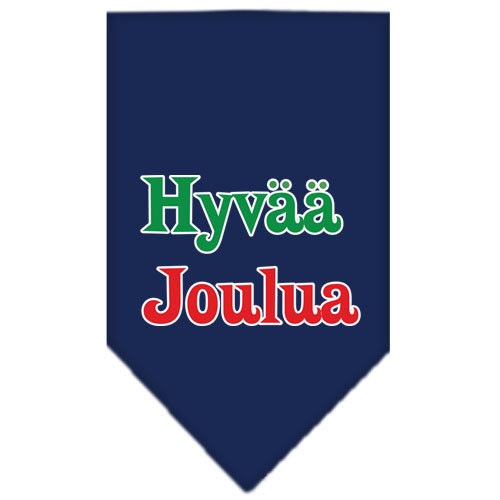 Christmas pet bandana featuring 'Hyvää Joulua' design, perfect for dogs of all sizes.
