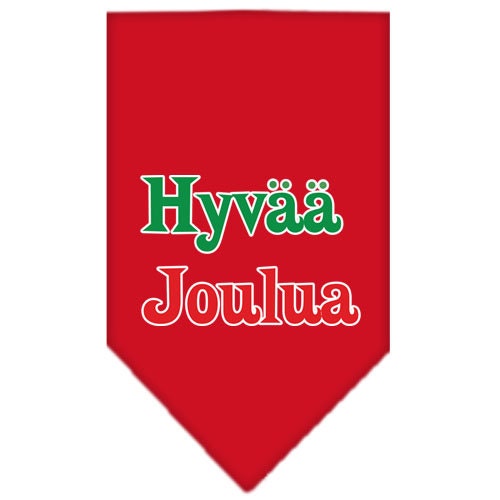 Christmas pet bandana featuring 'Hyvää Joulua' design, perfect for dogs of all sizes.