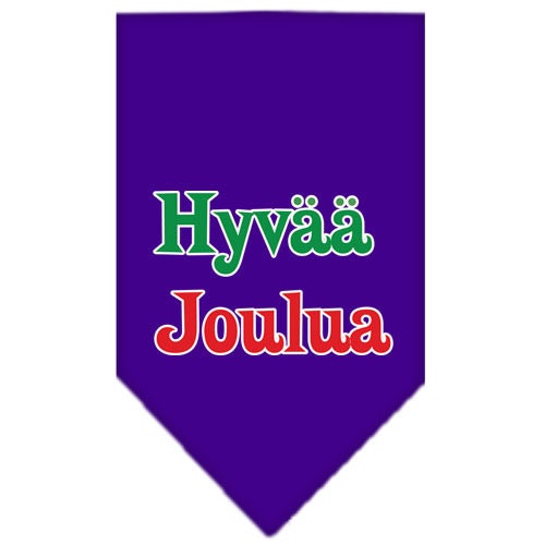 Christmas pet bandana featuring 'Hyvää Joulua' design, perfect for dogs of all sizes.