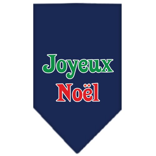 A festive Christmas dog bandana featuring the screen-printed text 'Joyeux Noel', designed for pets to wear during the holiday season.