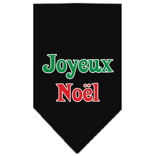 A festive Christmas dog bandana featuring the screen-printed text 'Joyeux Noel', designed for pets to wear during the holiday season.